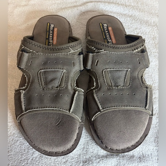 SKECHERS 360 RELAXED FIT SLIDE  SLIP ON GRAY CANVAS SANDALS MENS SIZE 11 - Picture 1 of 5